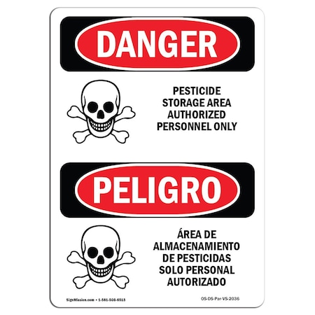 Signmission Safety Sign, OSHA Danger, 18" Height, Pesticide Storage Area Personnel Only, Spanish OS-DS-D-1218-VS-2036